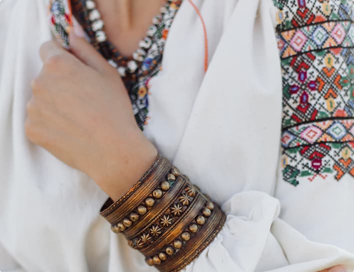 girl in an embroidered shirt