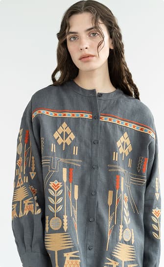 girl in an embroidered shirt