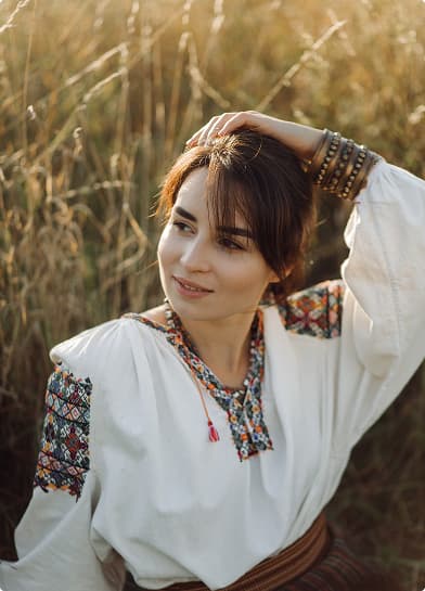 girl in an embroidered shirt